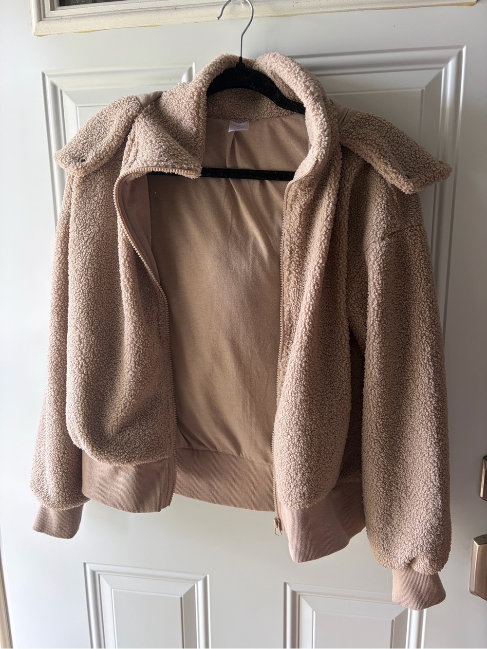 Te Verde Teddy Sherpa Hooded Jacket Size Medium Taupe Beige